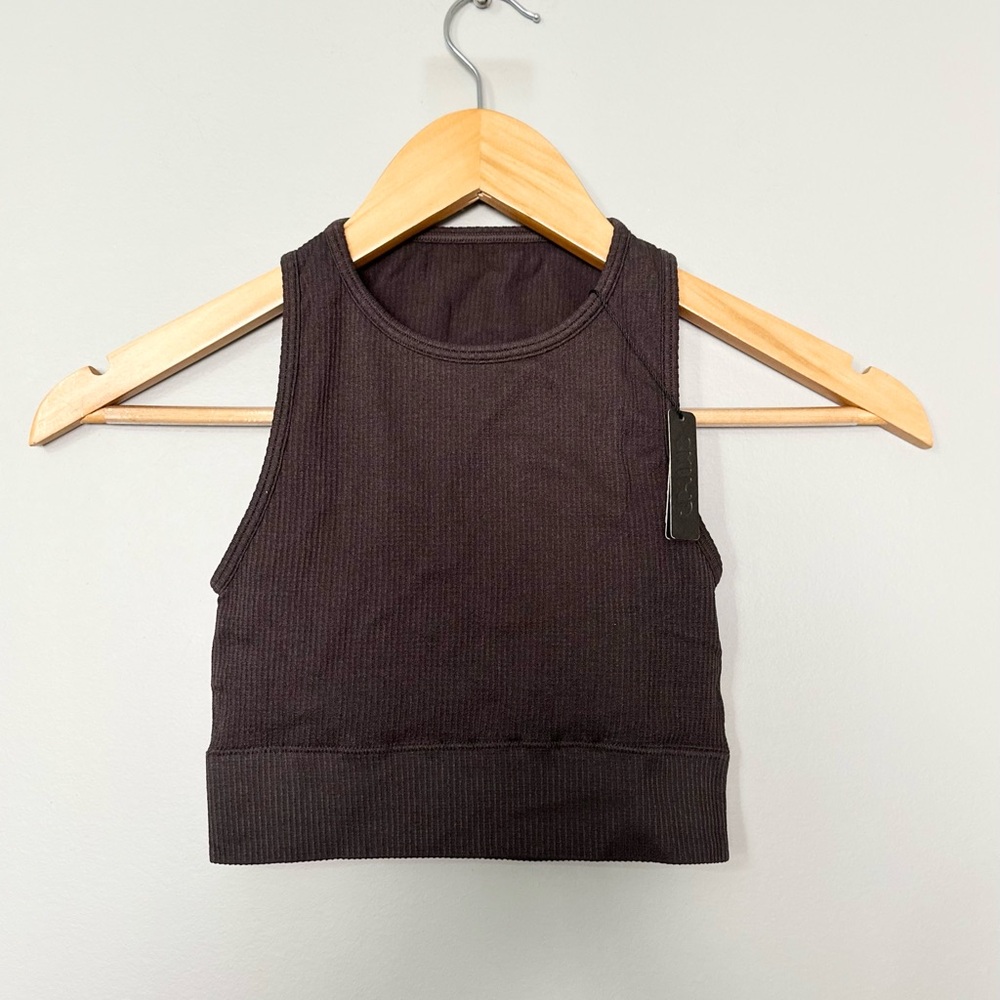 Skims Stretch Rib High Neck Bra - Soot - Picture 6 of 10